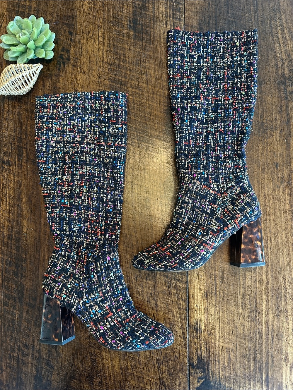 Betsy Johnson | Harmoni Black Tweed Knee-High Boots, Size 6.5